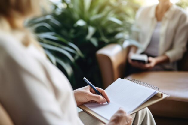 a woman takes notes on how to prepare for residential psychiatric care