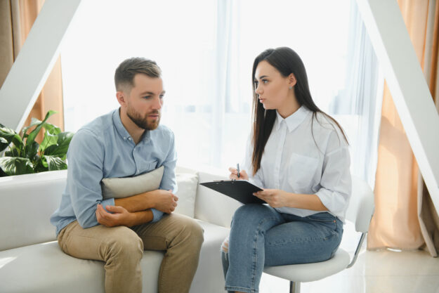 a man opens up in motivational interviewing therapy